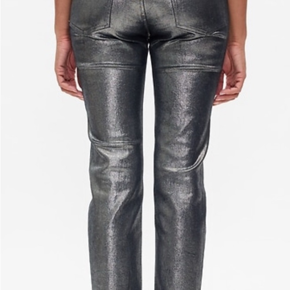 GAP NWT Stunning Metallic Silver Shine Women's 90s Straight Jeans 26R - Picture 3 of 6